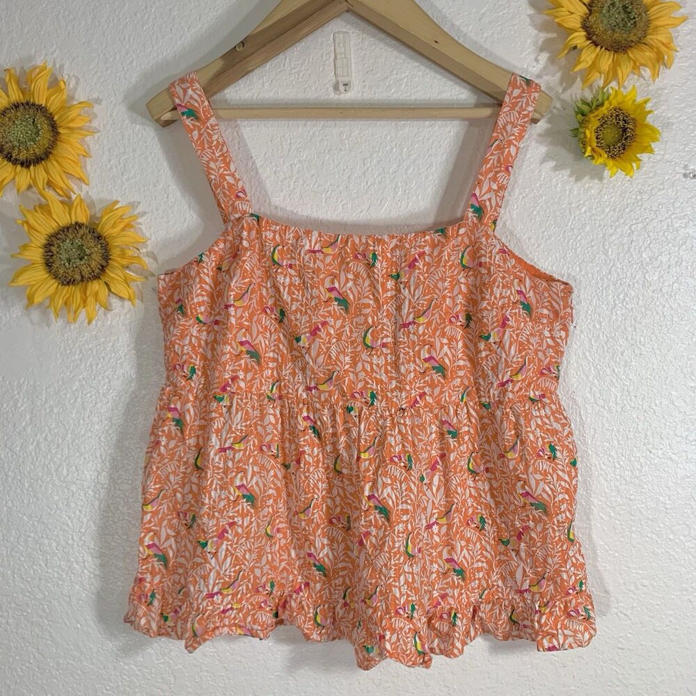 Loft Peplum Strap Bird Floral Skirted Blouse Size 14 Large Womens